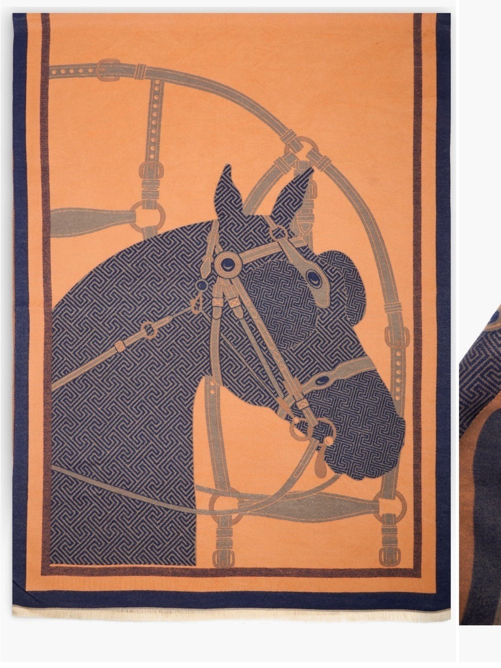Orange & Navy horse print reversible 
scarf - Picture 5 of 8